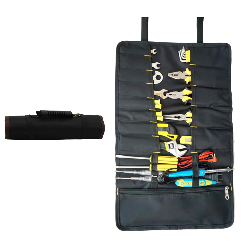 ZIBUYU Tools Bag 22 Pockets Tool Bag for Technician Electrician, Black Roll Up Storage Pouch, Waterproof Oxford Fabric Portable Screwdriver Spanner Tool Wrap Roll Organizer with Lift Handle ZIBUYU Tools Bag 22 Pockets Tool Bag for Technician Electrician, Black Roll Up Storage Pouch, Waterproof Oxford Fabric Portable Screwdriver Spanner Tool Wrap Roll Organizer with Lift Handle